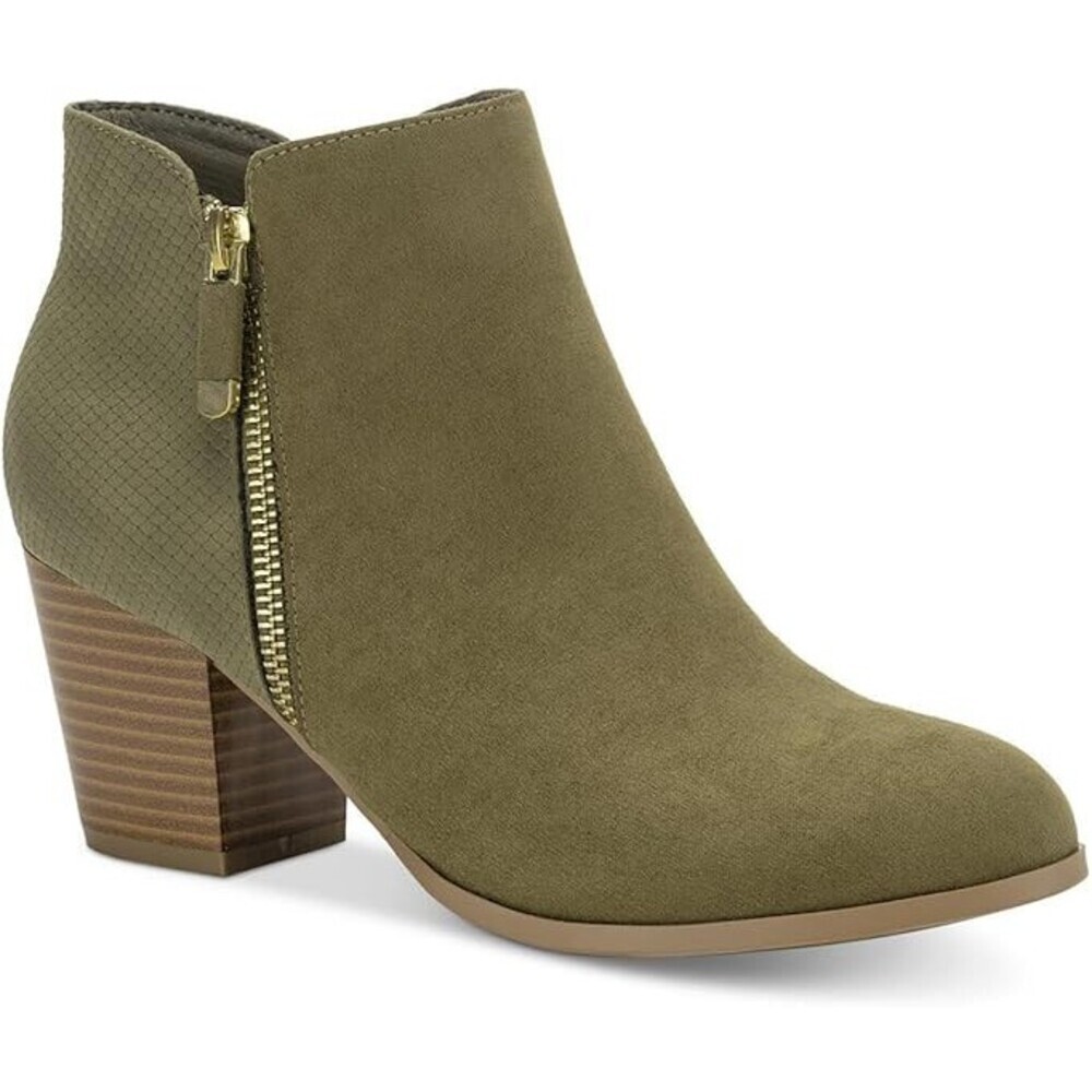 Style & Co. Masrinaaf Booties Womens US 6.5 Olive Suede Block Heel Boots LION231